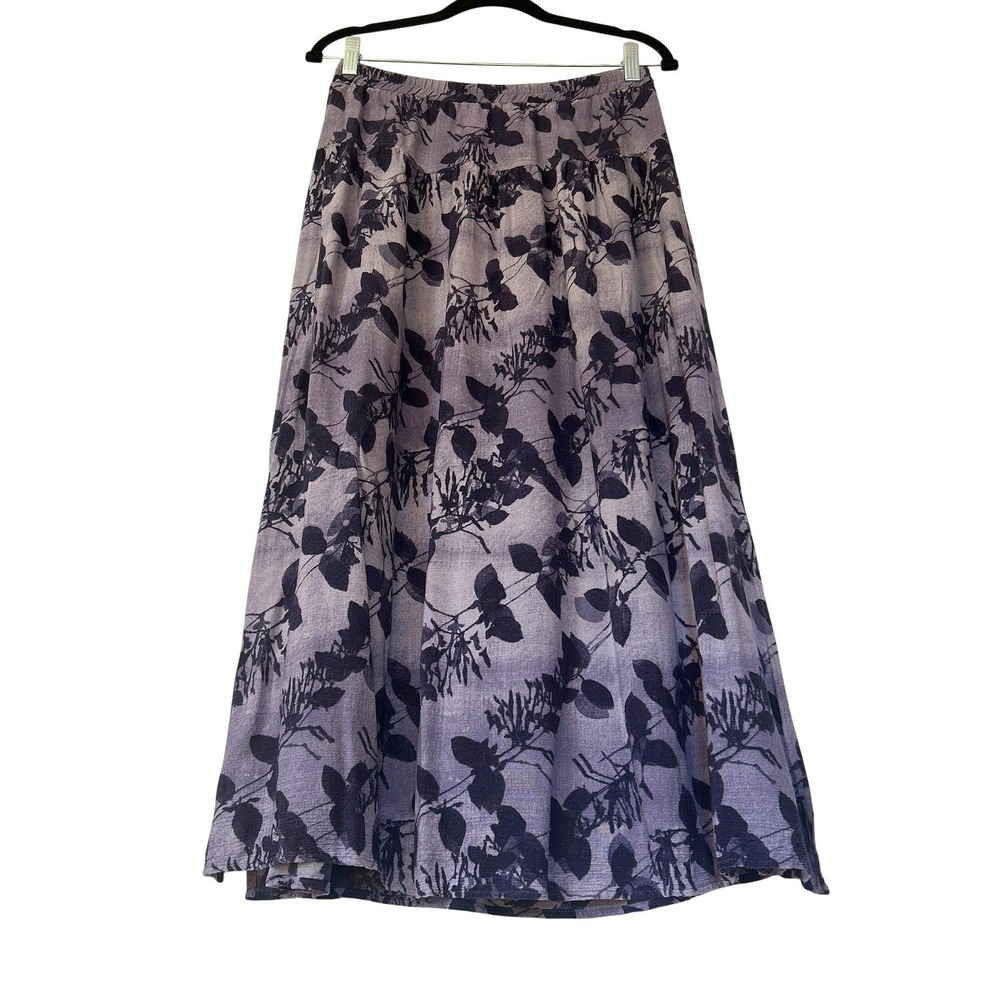 Vintage Rabbit Rabbit Rabbit Purple Botanical 90s Rayon Maxi Skirt 8M USA Made - Picture 6 of 12